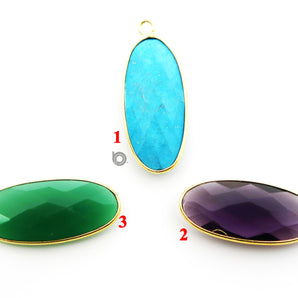 Gold Plated Faceted Oval Shape Bezel, 24x11 mm, Multiple Colors, (BZC-9040-TRQ) - Beadspoint