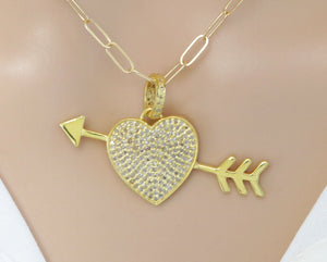 Pave Diamond Heart and Arrow Love Pendant, (DPL-2509)