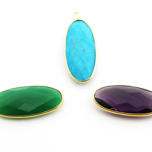 Gold Plated Faceted Oval Shape Bezel, 24x11 mm, Multiple Colors, (BZC-9040-TRQ) - Beadspoint