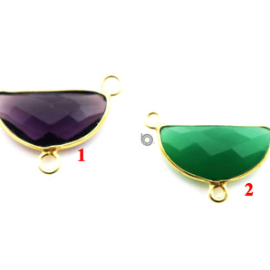 Gold Plated Faceted Half Moon Bezel Connector, 9 x17mm, Multiple Colors, (BZC-9041-AME-SM) - Beadspoint