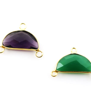 Gold Plated Faceted Half Moon Bezel Connector, 9 x17mm, Multiple Colors, (BZC-9041-AME-SM) - Beadspoint