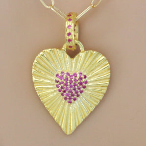 Pave Diamond Large Fluted Ruby Heart Pendant, (DPL-2513)