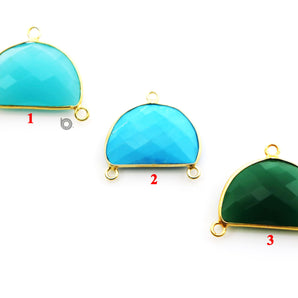 Gold Plated  Faceted Half Moon Shape Bezel,  15x23 mm, Multiple Colors, (BZC-9041-ACL) - Beadspoint