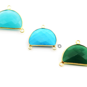 Gold Plated  Faceted Half Moon Shape Bezel,  15x23 mm, Multiple Colors, (BZC-9041-ACL) - Beadspoint