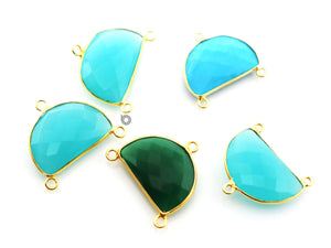 Gold Plated  Faceted Half Moon Shape Bezel,  15x23 mm, Multiple Colors, (BZC-9041-ACL) - Beadspoint