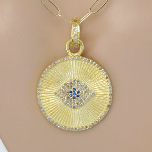 Pave Diamond Large Evil Eye w/blue sapphire Pendant, (DPL-2517)