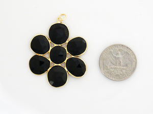 Gold Plated Faceted Fancy Flower pendant, 38-40 mm, Multiple Gemstones (FLR-1105)