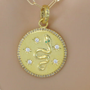 Pave Diamond Large Snake on Disc Medallion, (DPL-2518)