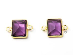 Gold Plated Amethyst Faceted Rectangle Shape Bezel Connector, 10X12 mm, (BZC-9043-AME-SM) - Beadspoint