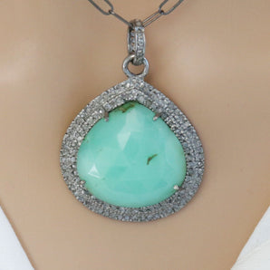 Pave Diamond Chrysoprase Love Heart Pendant (DPL-2520)