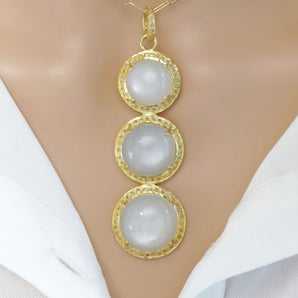 Pave Diamond Moonstone three Drop Pendant, (DPL-2522)