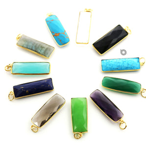 Gold Plated Faceted Long Bar Bezel, 12x30 mm, Multiple Colors, (BZC-9051-CRY) - Beadspoint