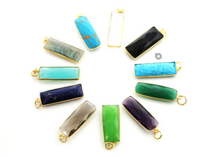 Gold Plated Faceted Long Bar Bezel, 12x30 mm, Multiple Colors, (BZC-9051-CRY) - Beadspoint