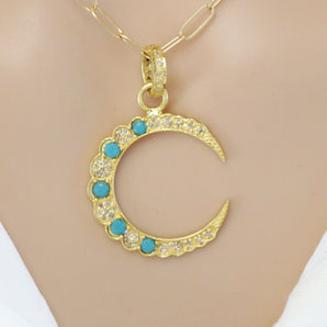 Pave Diamond & Turquoise Crescent Moon Pendant, (DPL-2526)