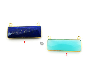 Gold Plated Faceted Rectangle Bezel w/ 2 bails, 12x30 mm, Multiple Colors, (BZC-9052-LAP) - Beadspoint