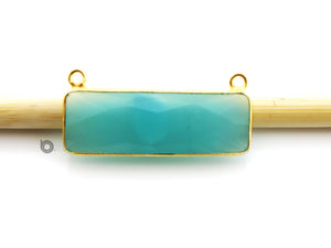 Gold Plated Faceted Rectangle Bezel w/ 2 bails, 12x30 mm, Multiple Colors, (BZC-9052-LAP) - Beadspoint
