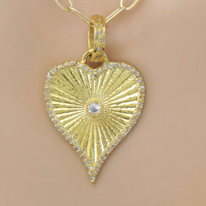 Pave Diamond Fluted Heart Love Pendant, (DPL-2528)