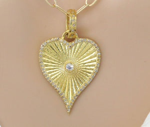 Pave Diamond Fluted Heart Love Pendant, (DPL-2528)