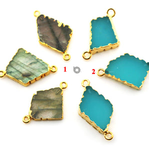 Gold Electroplated Slab Freeform Bezel Connector, 20-26 mm, Multiple Colors, (BZC-9053-LAB) - Beadspoint