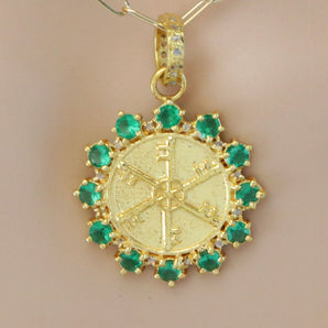 Pave Diamond & Emerald Key Medallion Pendant, (DPL-2529)