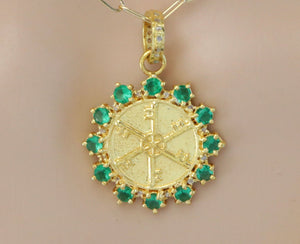 Pave Diamond & Emerald Key Medallion Pendant, (DPL-2529)