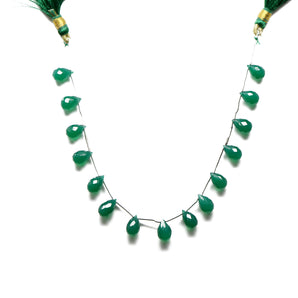 Green Onyx Faceted Tear Drops, 5x10-6x11 mm, Rich Color, Onyx Gemstone Beads, (GNx-TR-5x10-6x11)(241)