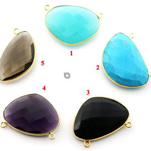 Gold Plated Faceted  Bezel, 20x30 mm, Multiple Colors, (BZC-9055-AQ) - Beadspoint