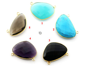 Gold Plated Faceted  Bezel, 20x30 mm, Multiple Colors, (BZC-9055-AQ) - Beadspoint