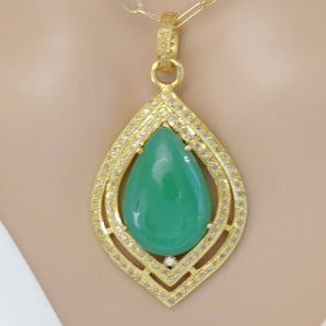 Pave Diamond Chrysophase Moroccan Drop Pendant, (DGM-8023)