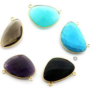 Gold Plated Faceted  Bezel, 20x30 mm, Multiple Colors, (BZC-9055-AQ) - Beadspoint