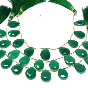 Green Onyx Faceted Pear Drops, 12x18-14x20 mm, Rich Color, Onyx Gemstone Beads, (GNx-PR-12x18-14-20)(248)