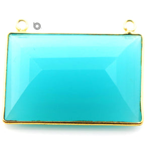 Gold Plated Aqua Chalcedony Faceted Bezel, 23x34 mm, (BZC-9056) - Beadspoint