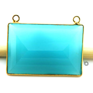 Gold Plated Aqua Chalcedony Faceted Bezel, 23x34 mm, (BZC-9056) - Beadspoint