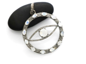 Pave Diamonds Moonstone Evil Eye Pendant, (DPL-2184) - Beadspoint