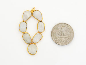 Gold Plated Natural Rainbow Moonstone, 2.25'' Long Fancy Gemstone Pendant, 54 mm (FLR-1146)