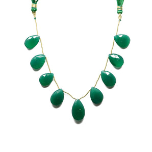 Green Onyx Faceted Pear Drops, 12x18-14x20 mm, Rich Color, Onyx Gemstone Beads, (GNx-PR-12x18-14-20)(248)