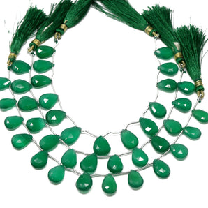 Green Onyx Faceted Pear Drops, 9x13-12x15 mm, Rich Color, Onyx Gemstone Beads, (GNx-PR-9x13-12x15)(247)