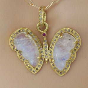 Pave Diamond Pendant Moonstone Butterfly Pendant, (DMN-1090)