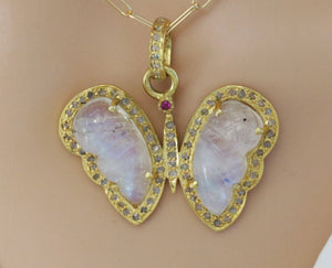 Pave Diamond Pendant Moonstone Butterfly Pendant, (DMN-1090)
