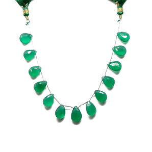 Green Onyx Faceted Pear Drops, 9x13-12x15 mm, Rich Color, Onyx Gemstone Beads, (GNx-PR-9x13-12x15)(247)