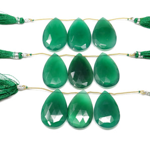 Green Onyx Faceted Large Pear Drops, 21x33 mm, Rich Color, Onyx Gemstone Beads, (GNx-LPR-21x33)(246)