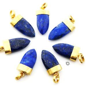 Gold Electroplated Lapis Spike Pendant, 12x23 mm, (BZC-9063) - Beadspoint