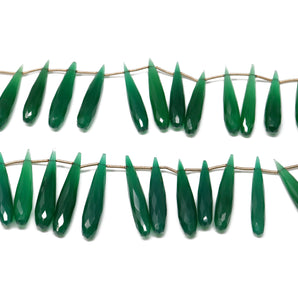 Green Onyx Faceted Large Tear Drops, 7x27 mm, Rich Color, Onyx Gemstone Beads, (GNx-LTR-7x27)(244)