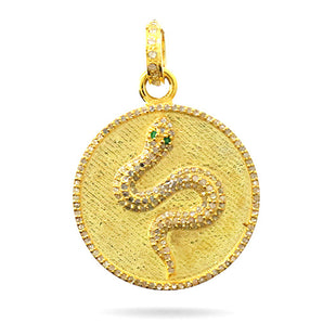 Pave Diamond Emerald Snake Medallion, (DPM-1209)