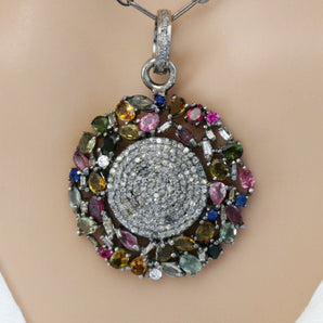 Pave Diamond & Tourmaline Disc Pendant, (DTM-7129)