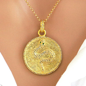 Pave Diamond Emerald Snake Medallion, (DPM-1209)