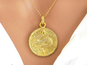 Pave Diamond Emerald Snake Medallion, (DPM-1209)