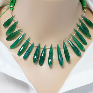 Green Onyx Faceted Large Tear Drops, 7x27 mm, Rich Color, Onyx Gemstone Beads, (GNx-LTR-7x27)(244)