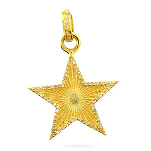 Pave Diamond Fluted Star Medallion Pendant, (DPS-153)