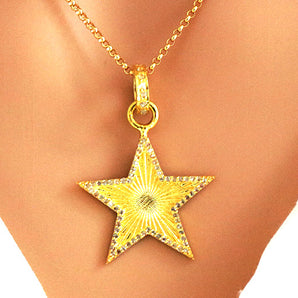 Pave Diamond Fluted Star Medallion Pendant, (DPS-153)